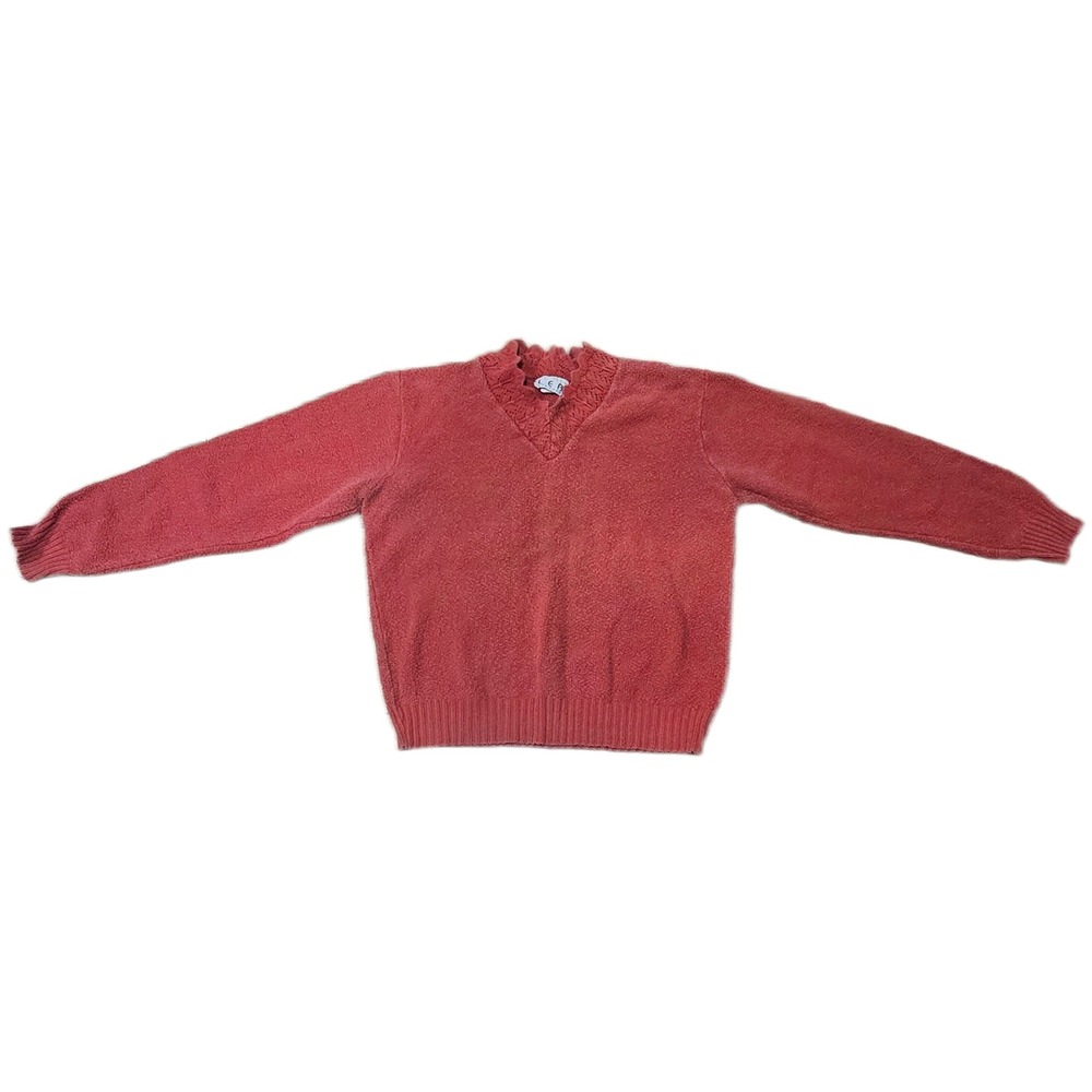 Lea Apparel Vintage Womens Terracotta Red 100% Cotton V-Neck Sweater‎ Size M USA